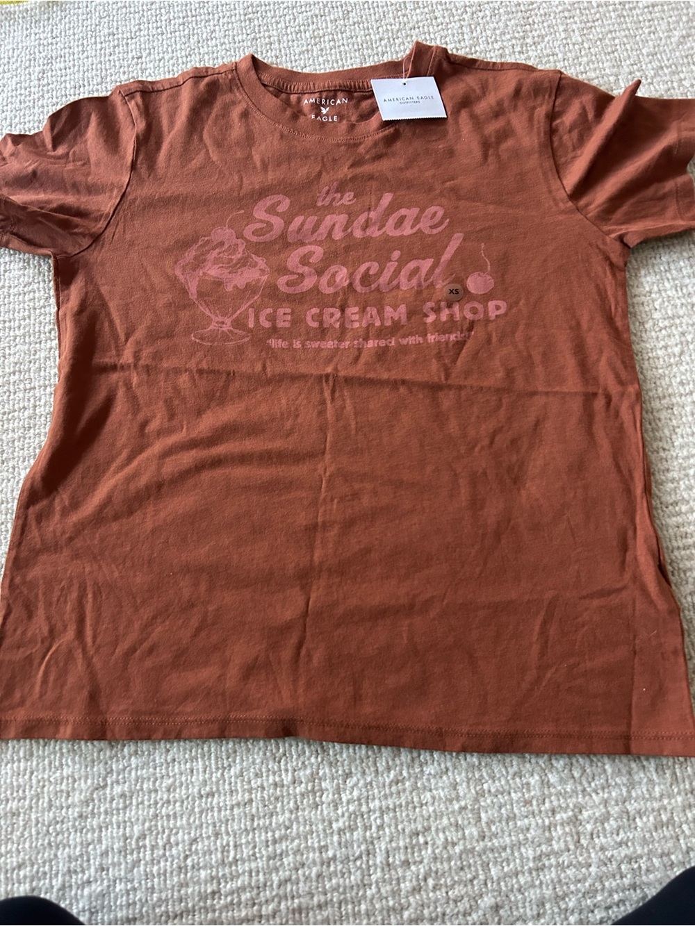 American Eagle Outfitters Kids Rusty Orange Tee with Pink Graphic